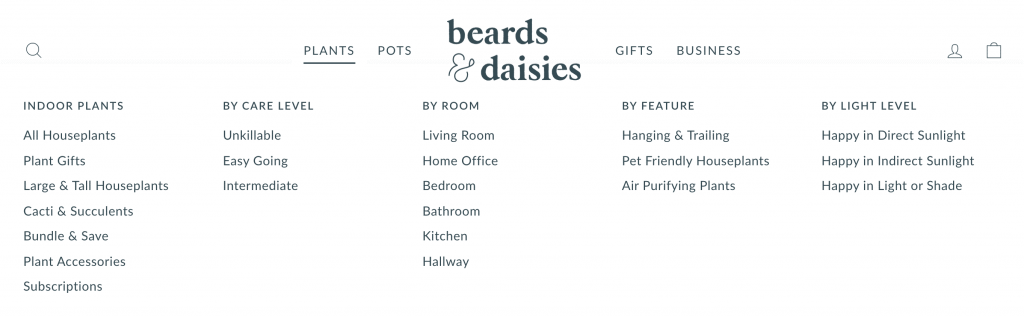 beard and daisies navigation menu